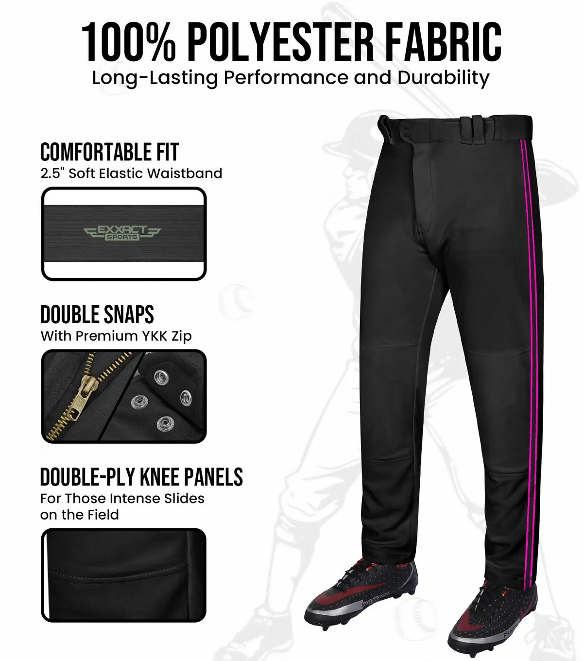 Proline Youth Full Length Baseball Pants with Stripes (black)