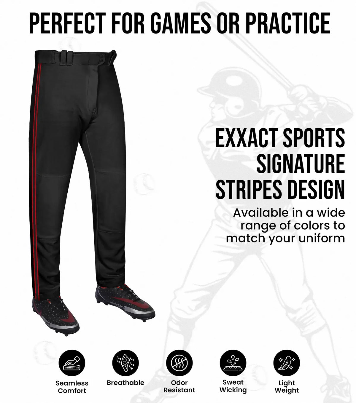 Proline Youth Full Length Baseball Pants with Stripes (black)