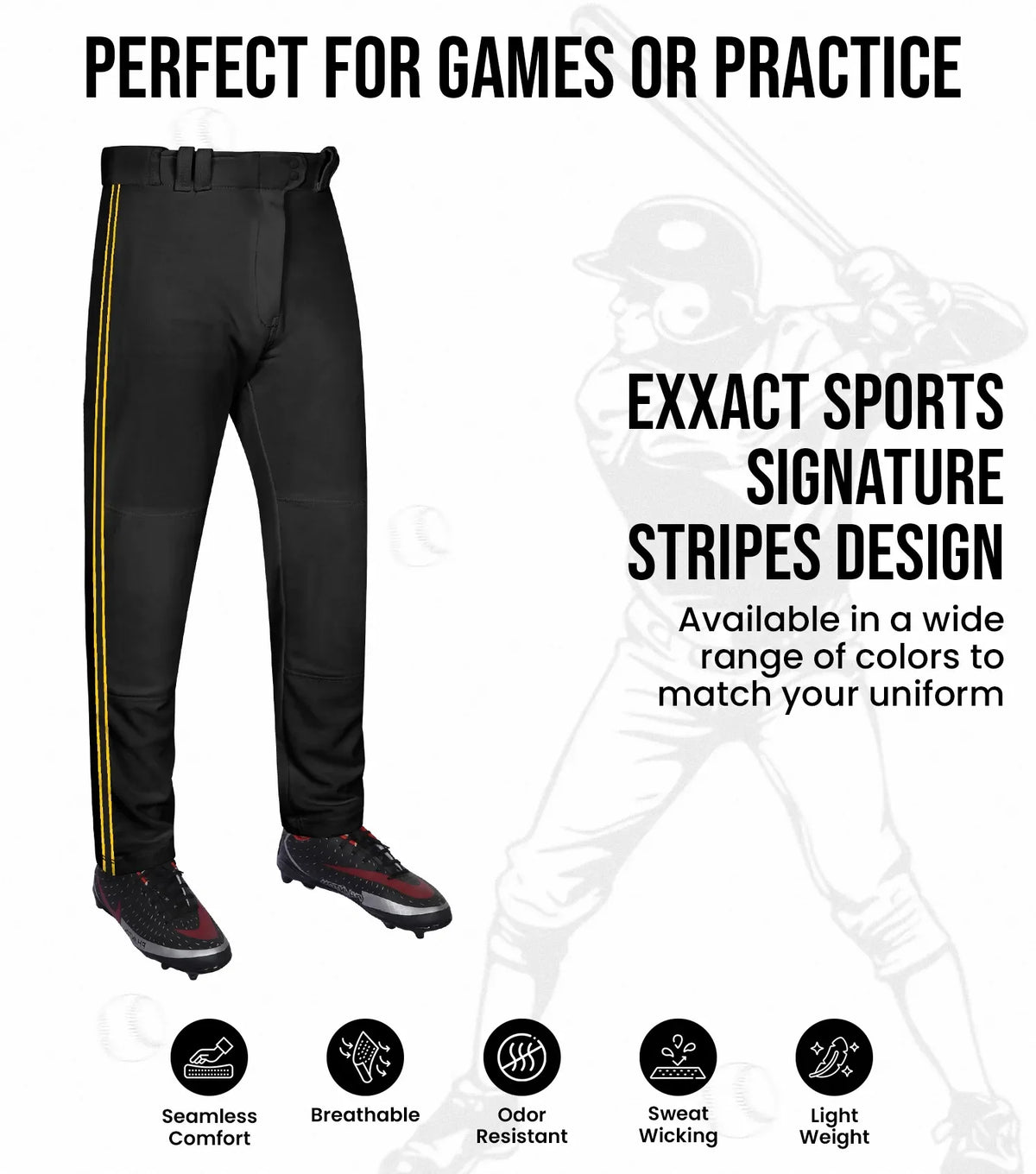 Proline Youth Full Length Baseball Pants with Stripes (black)