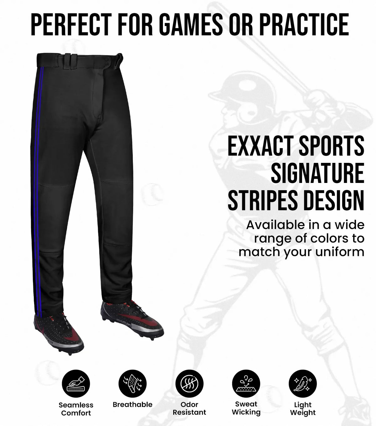 Proline Youth Full Length Baseball Pants with Stripes (black)