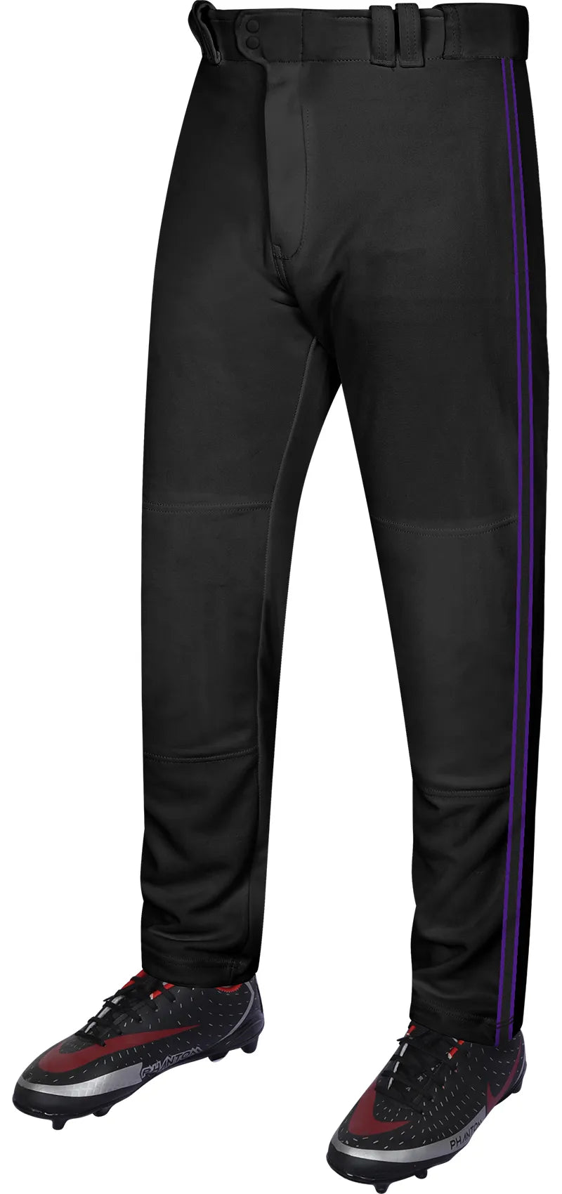 Proline Youth Full Length Baseball Pants with Stripes (black) - Purple / X-small