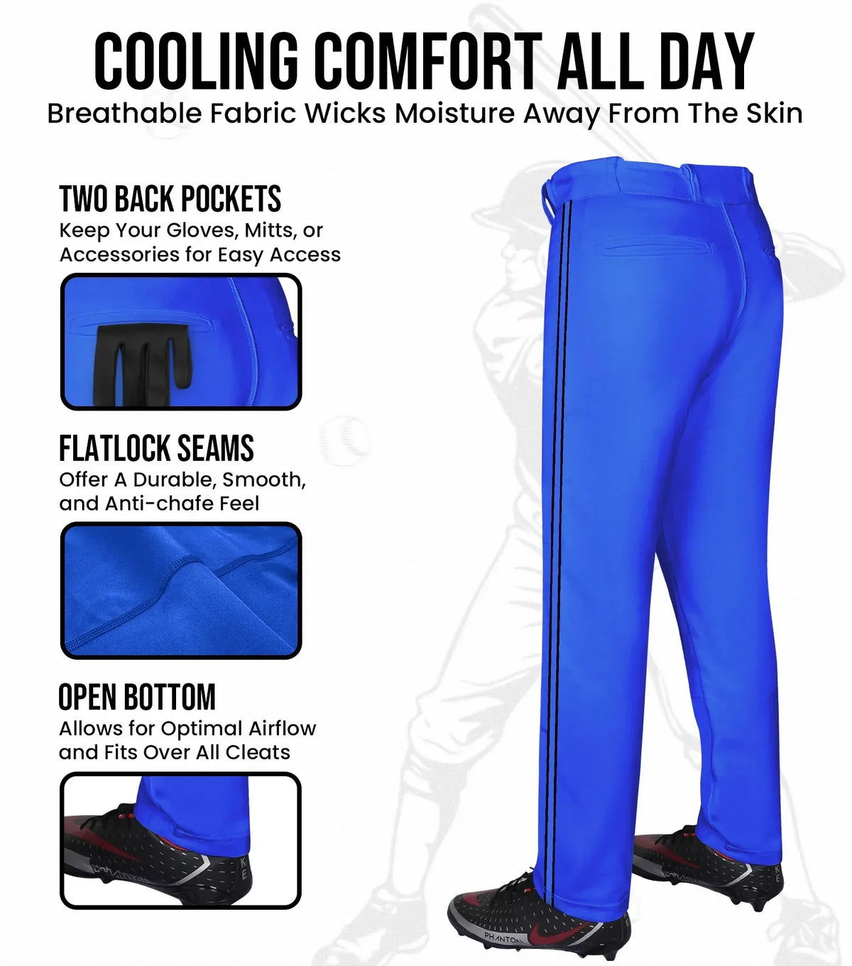 Proline Youth Full Length Baseball Pants with Stripes (royal Blue)