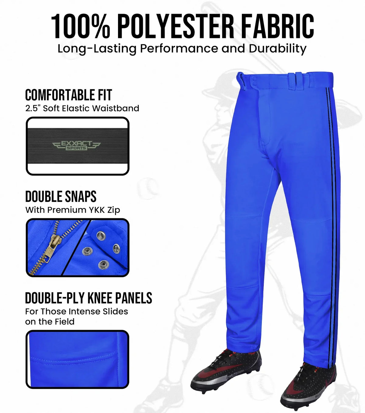Proline Youth Full Length Baseball Pants with Stripes (royal Blue)