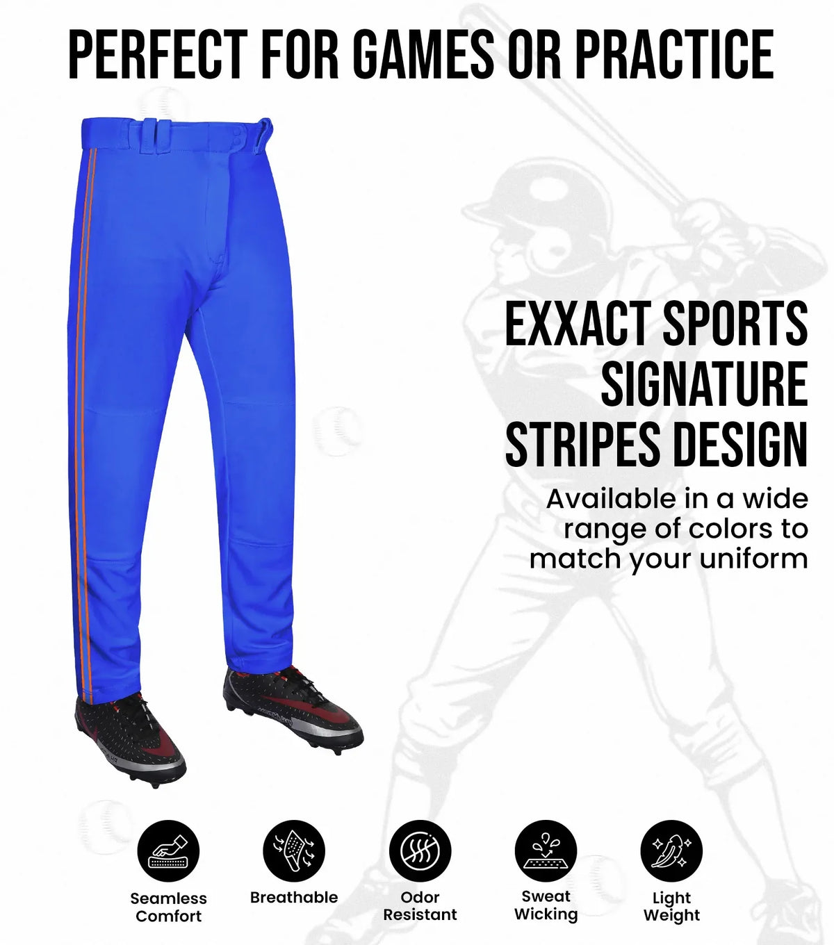 Proline Youth Full Length Baseball Pants with Stripes (royal Blue)
