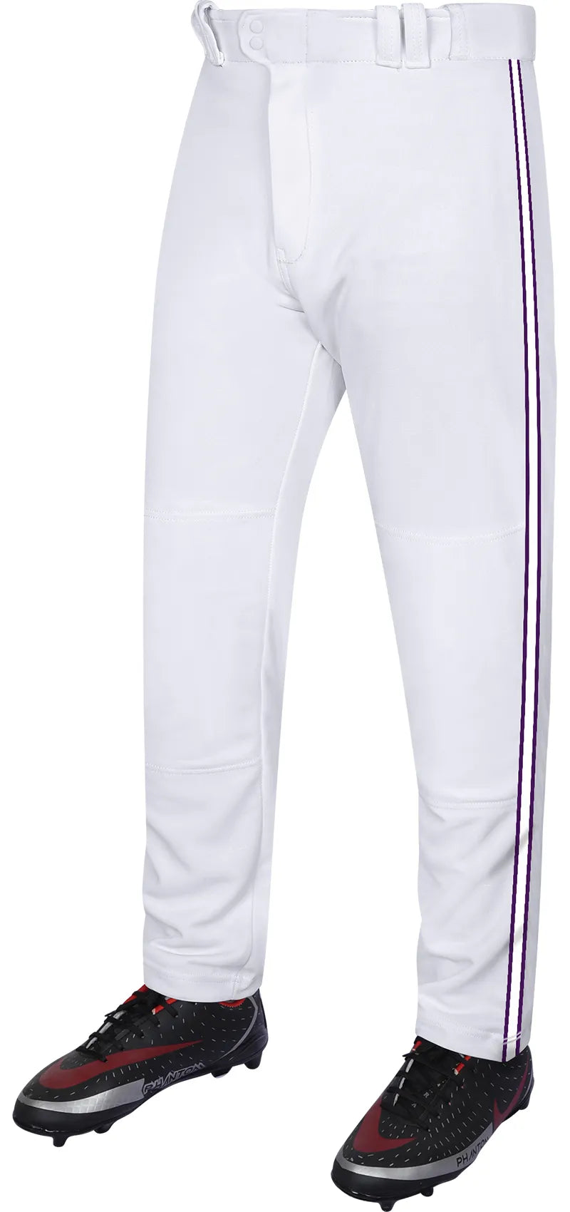 Proline Youth Full Length Baseball Pants with Stripes (white) - White/purple / X-small