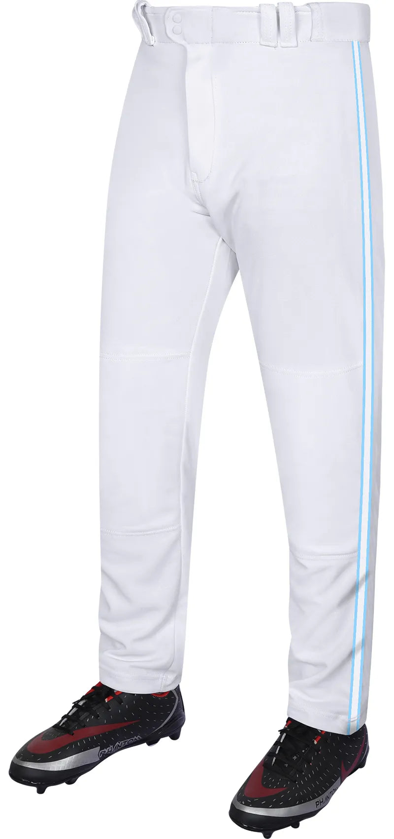 Proline Youth Full Length Baseball Pants with Stripes (white) - White/sky / X-small