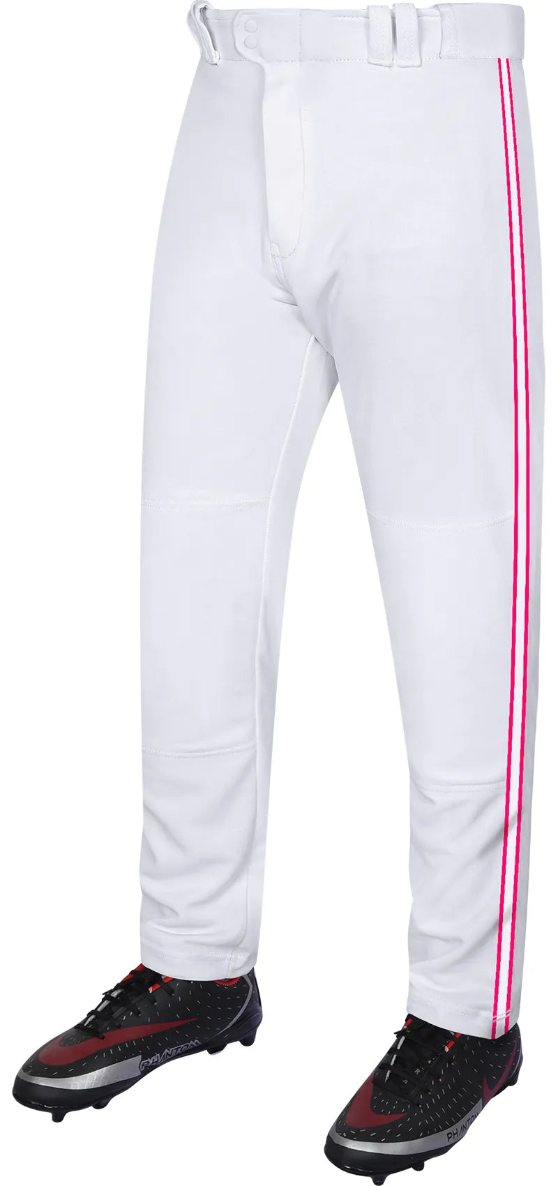 Proline Youth Full Length Baseball Pants with Stripes (white) - White/pink / X-small
