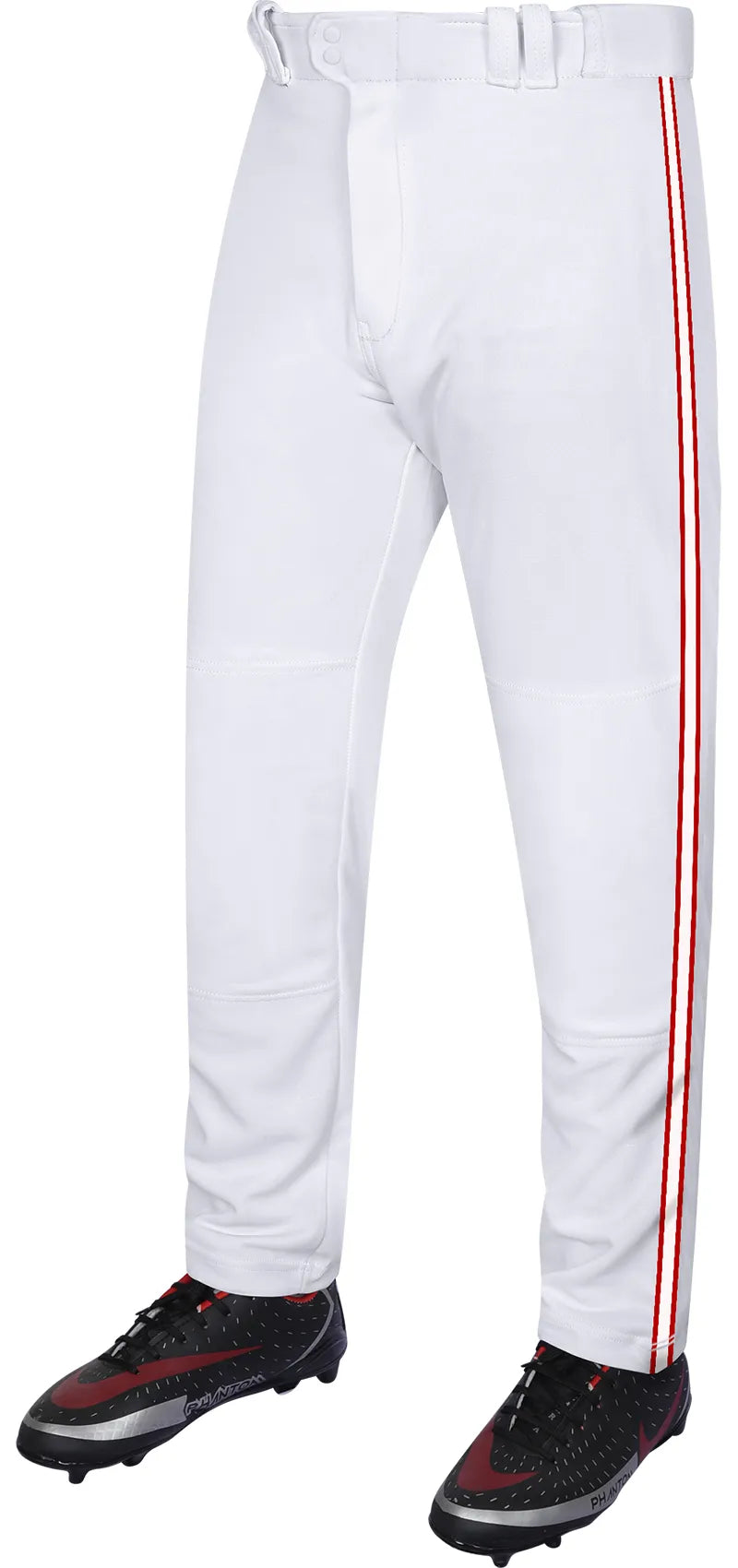 Proline Youth Full Length Baseball Pants with Stripes (white) - White/red / X-small