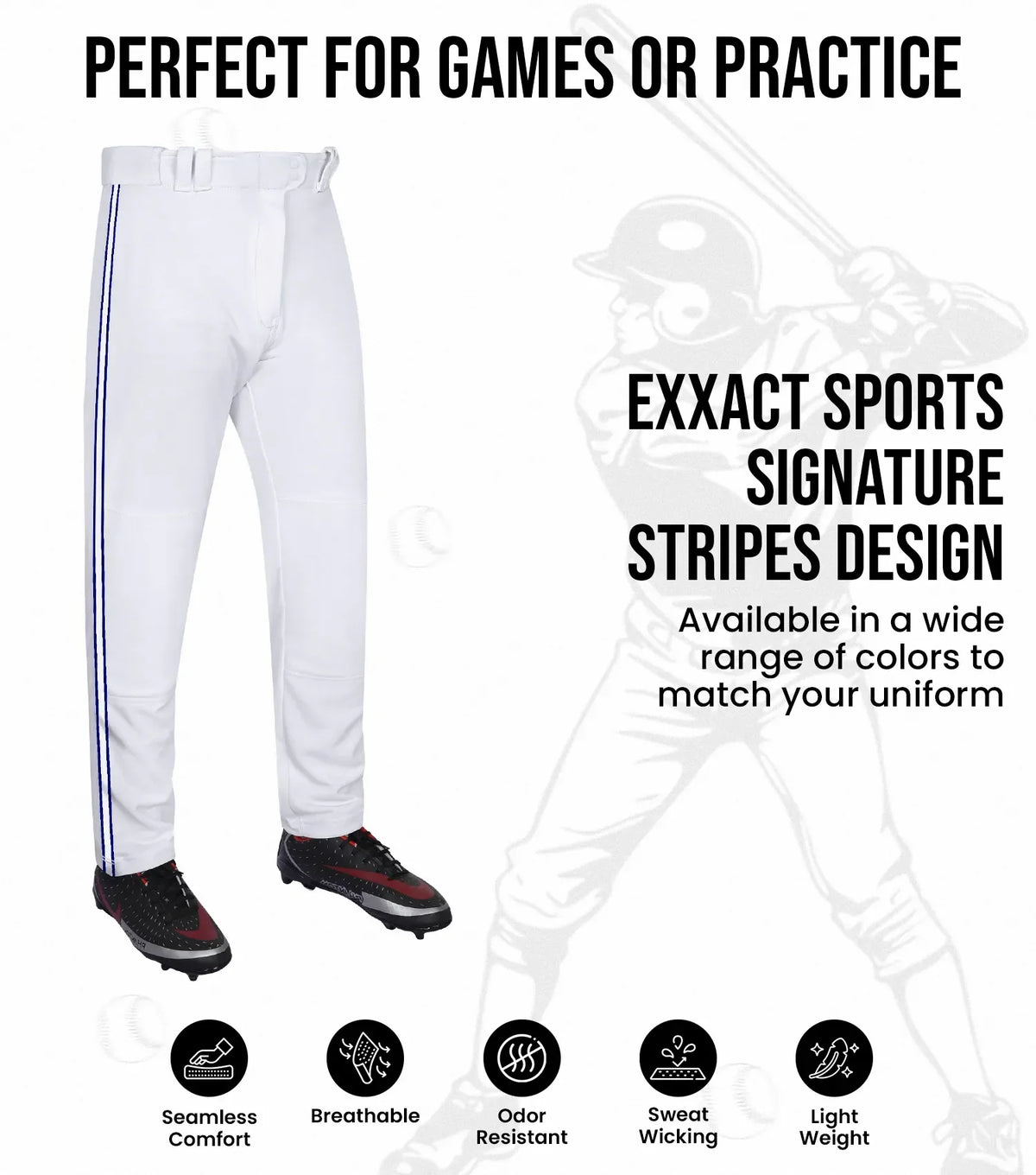 Proline Youth Full Length Baseball Pants with Stripes (white)