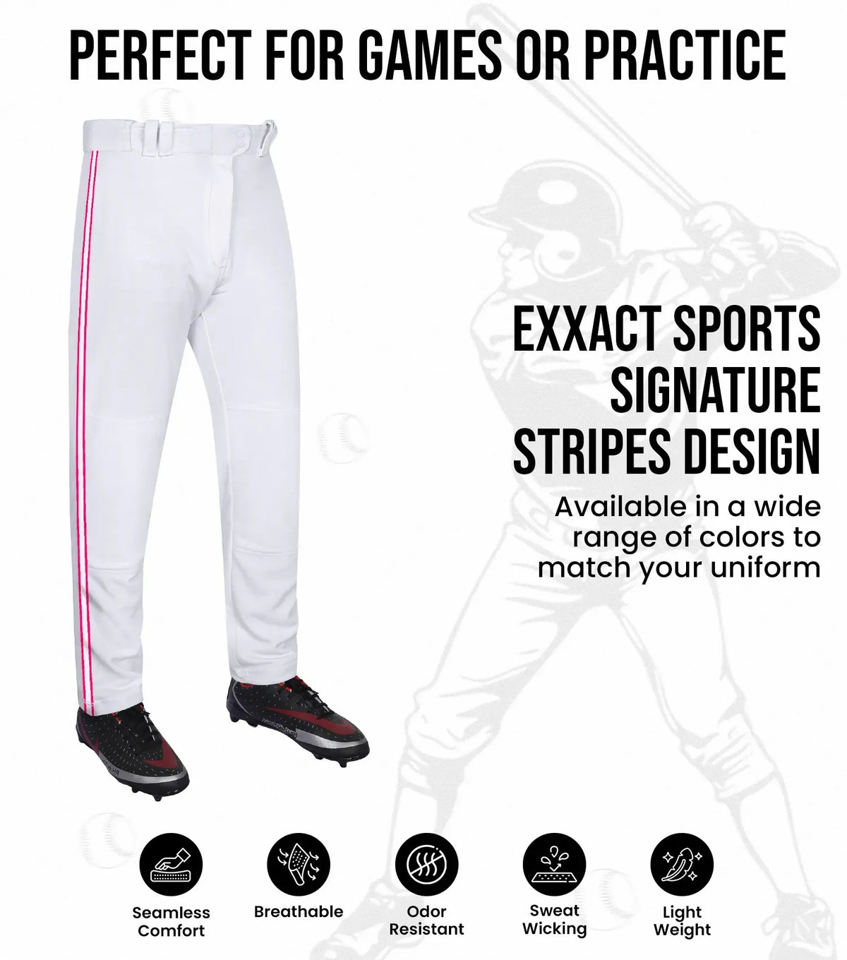 Proline Youth Full Length Baseball Pants with Stripes (white)