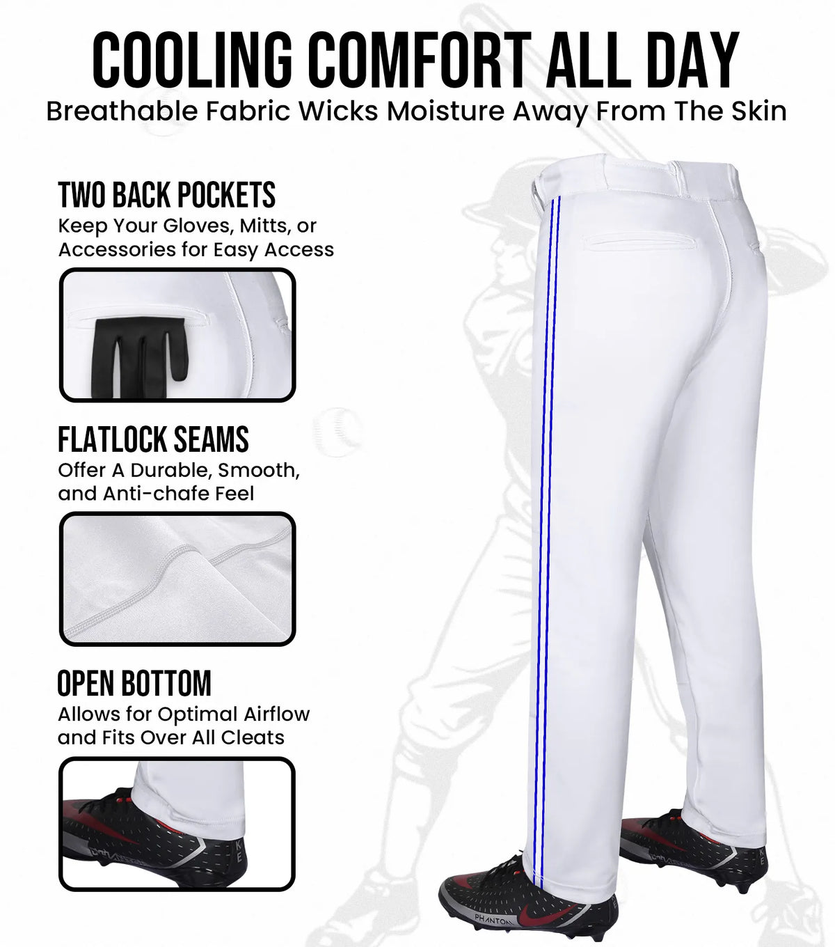 Proline Youth Full Length Baseball Pants with Stripes (white)