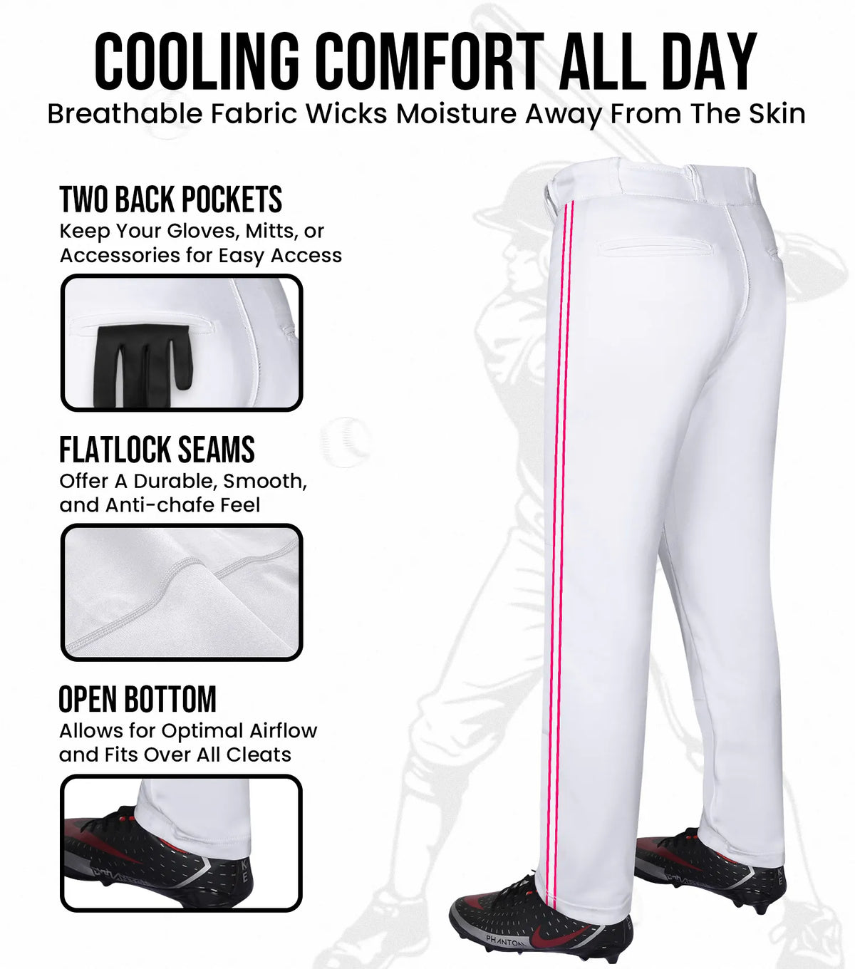 Proline Youth Full Length Baseball Pants with Stripes (white)