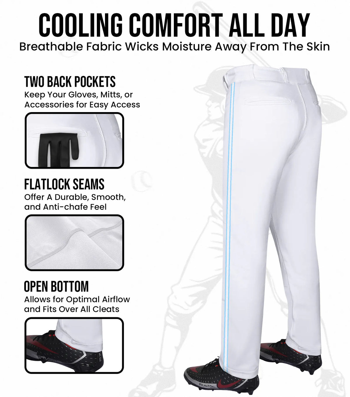 Proline Youth Full Length Baseball Pants with Stripes (white)
