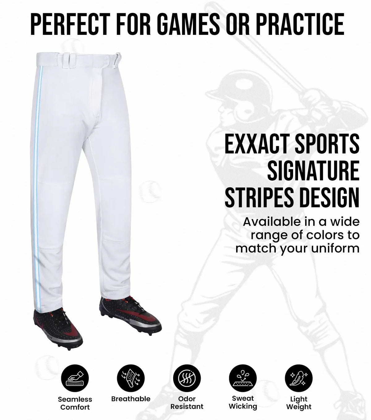 Proline Youth Full Length Baseball Pants with Stripes (white)