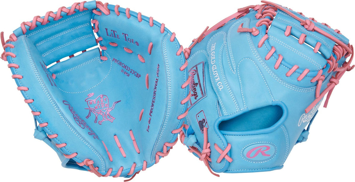 Rawlings Heart of the Hide 33.00&quot; Catcher&#39;s Mitt PRORCM33-23CB - Columbia Blue Pink