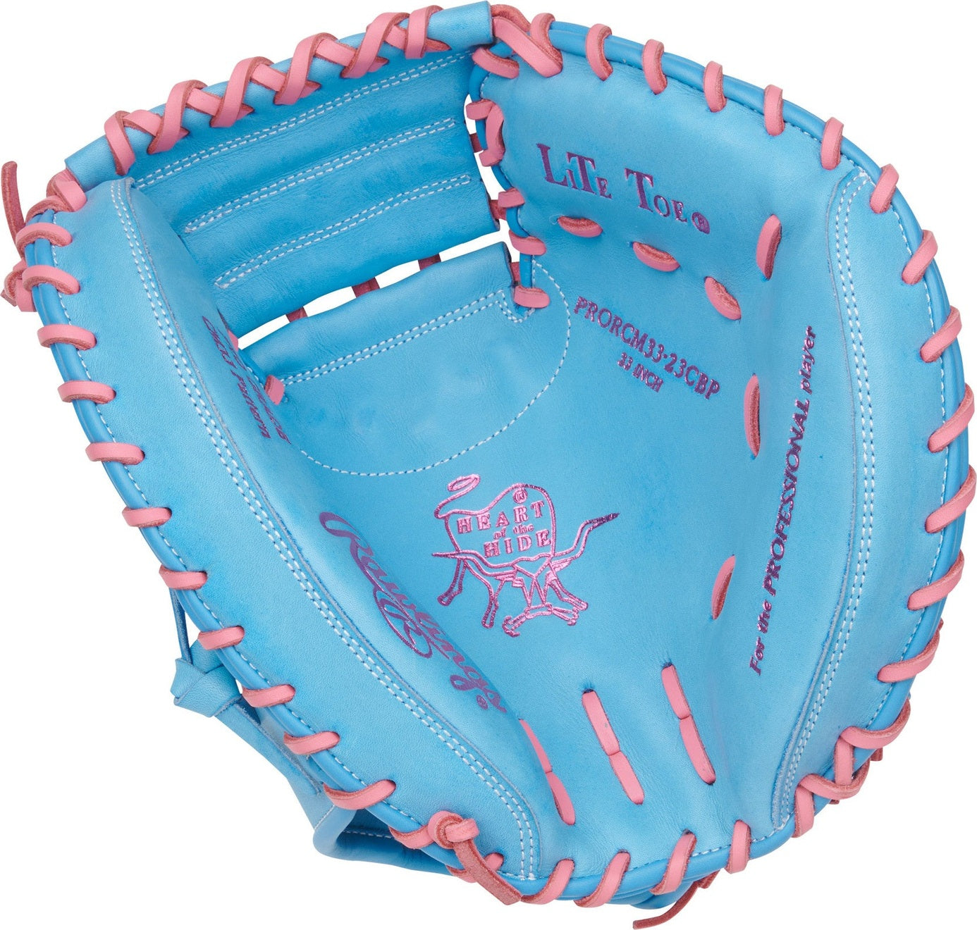 Rawlings Heart of the Hide 33.00" Catcher's Mitt PRORCM33-23CB - Columbia Blue Pink