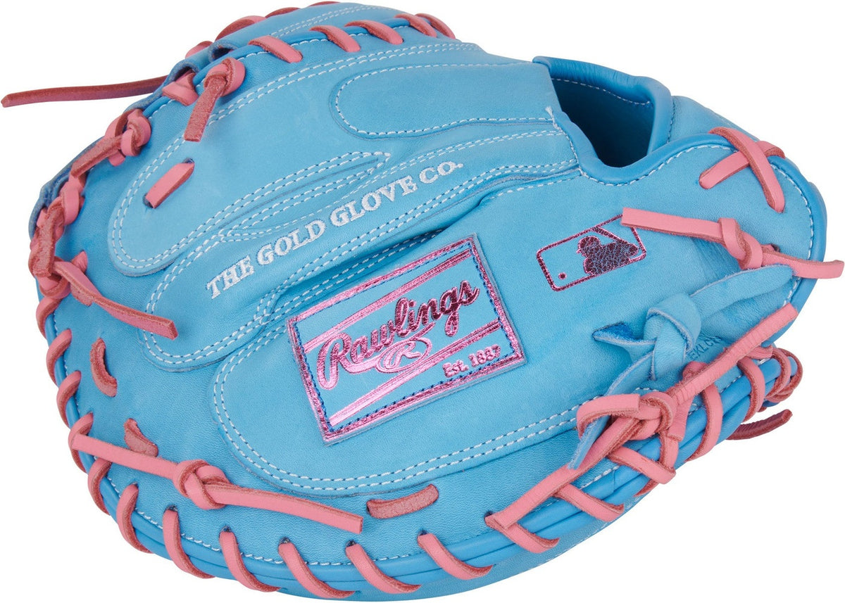 Rawlings Heart of the Hide 33.00&quot; Catcher&#39;s Mitt PRORCM33-23CB - Columbia Blue Pink