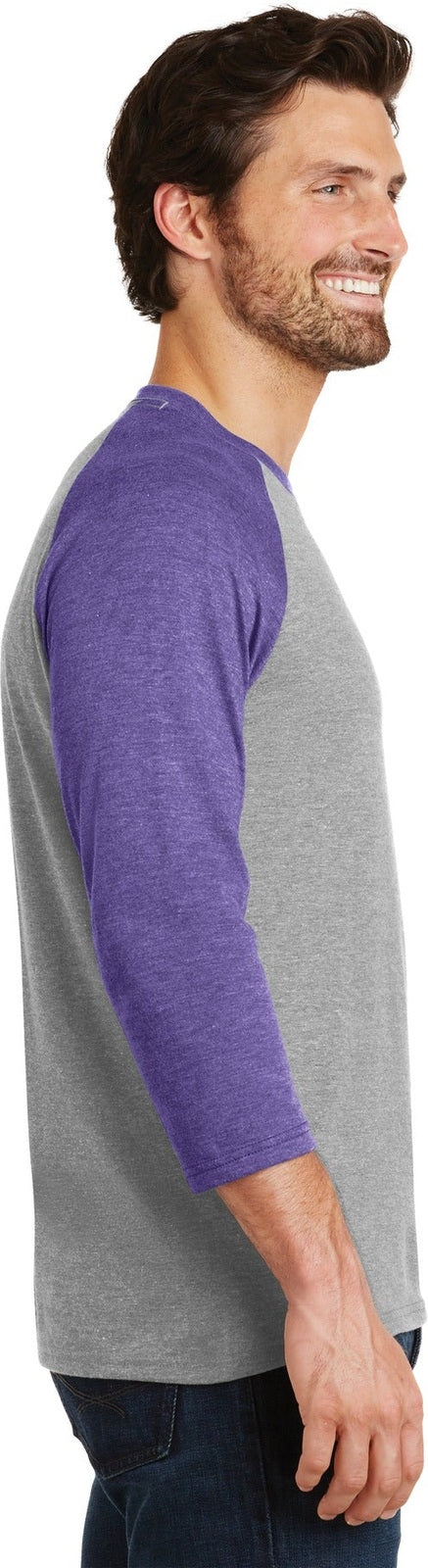 Purple Fr/Gy F District Perfect Tri 3/4-Sleeve Raglan. DM136