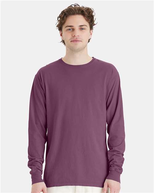 Front View of Purple Plum Raisin Garment-Dyed Long Sleeve T-Shirt - GDH200