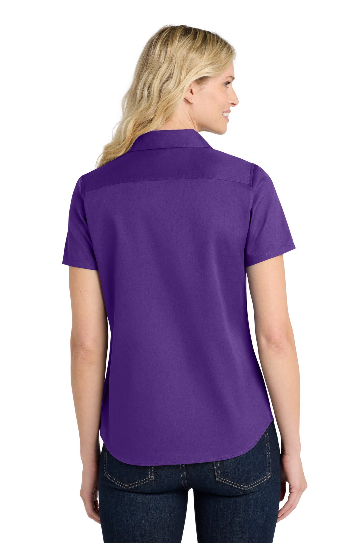 Purple Port Authority Women's Short Sleeve SuperPro React Twill Shirt. LW809