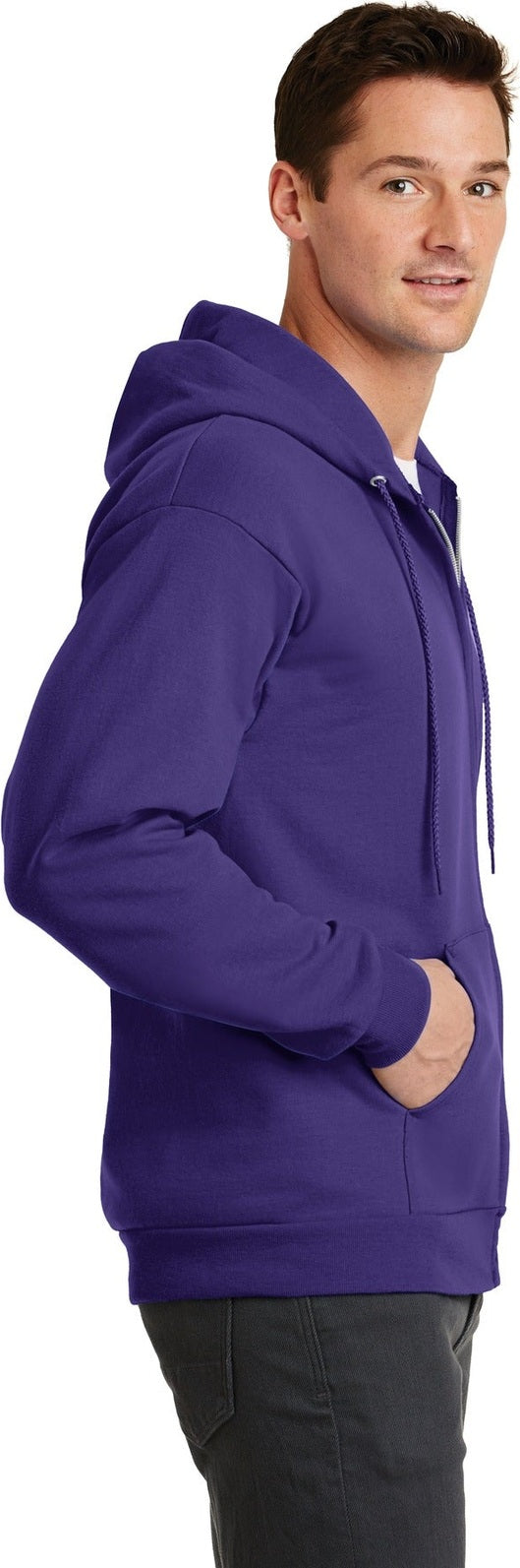 Purple Port & Co Core Fleece Full-Zip Hooded Sweatshirt. PC78ZH