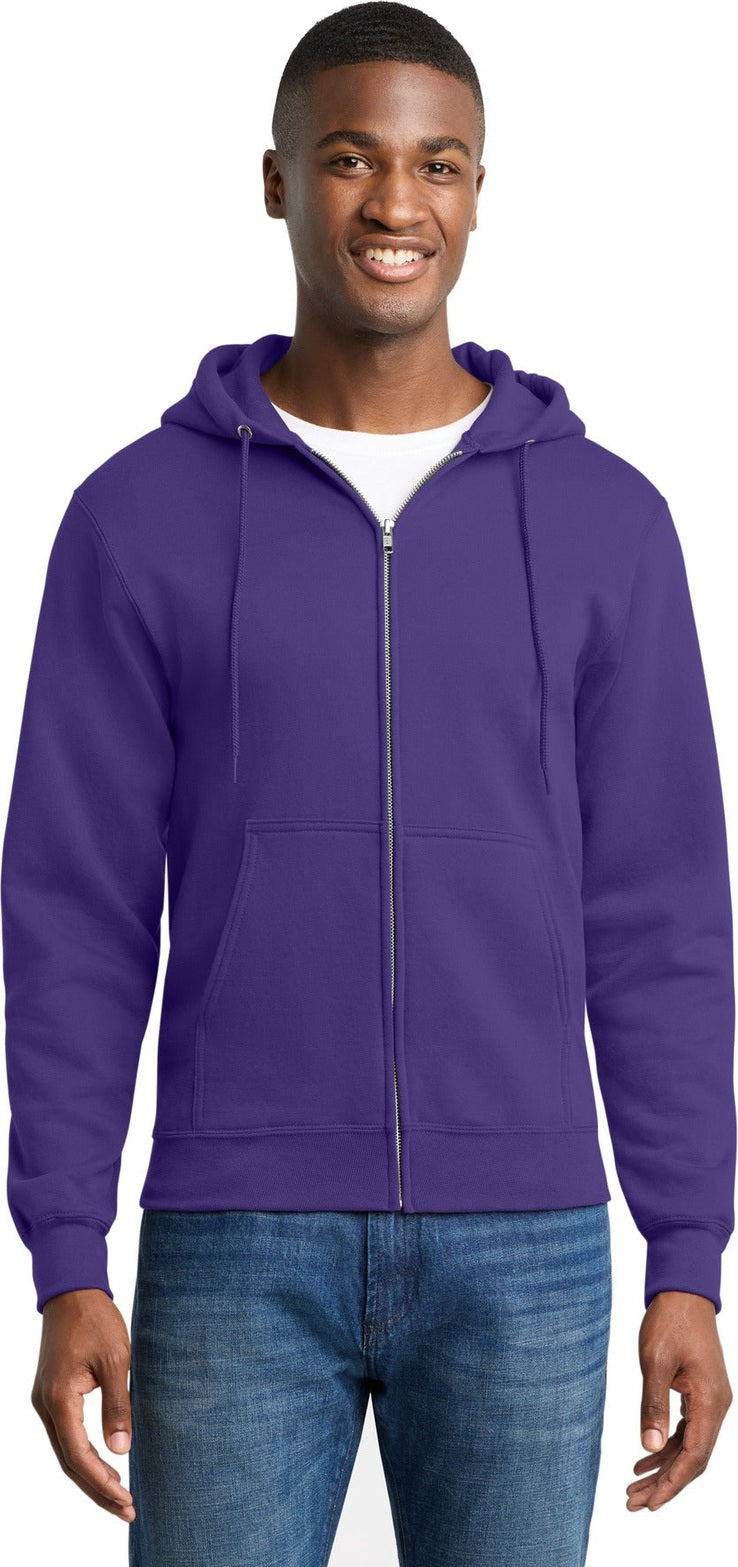 Purple Port & Co Core Fleece Full-Zip Hooded Sweatshirt. PC78ZH