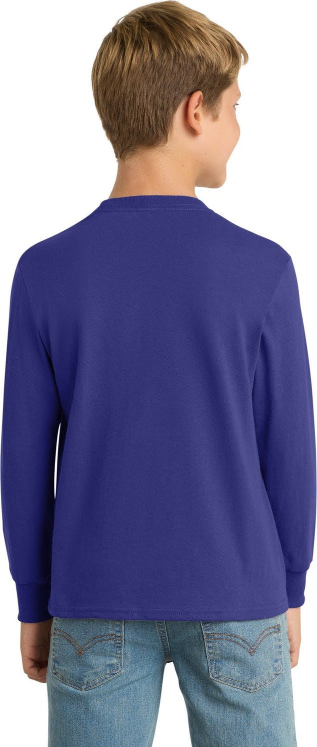 Purple Port & Co Youth Long Sleeve Core Cotton Tee. PC54YLS