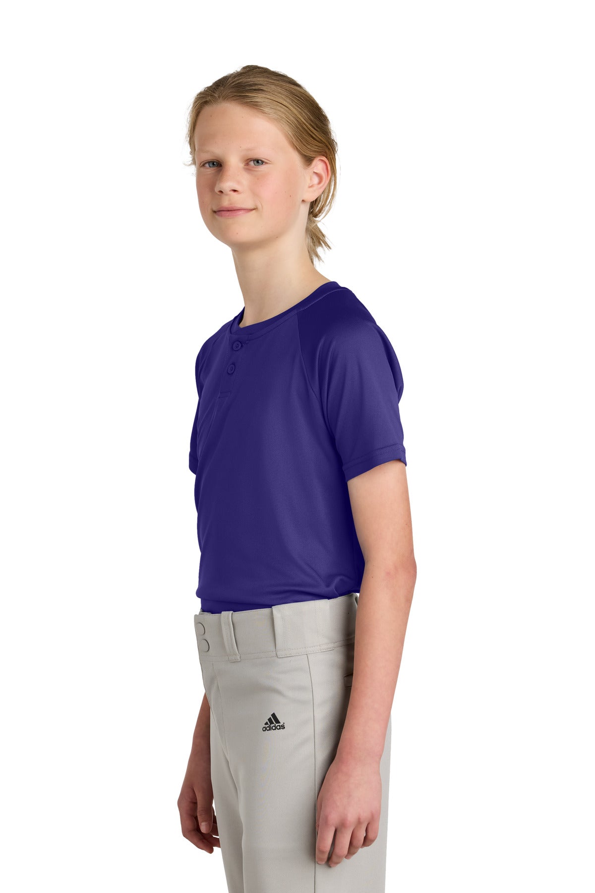 Purple Sport-Tek Youth PosiCharge Competitor 2-Button Henley YST359