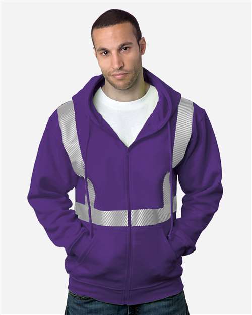 Purple USA-Made Hi-Visibility Full-Zip Hooded Sweatshirt - Segmented Tape - 3737