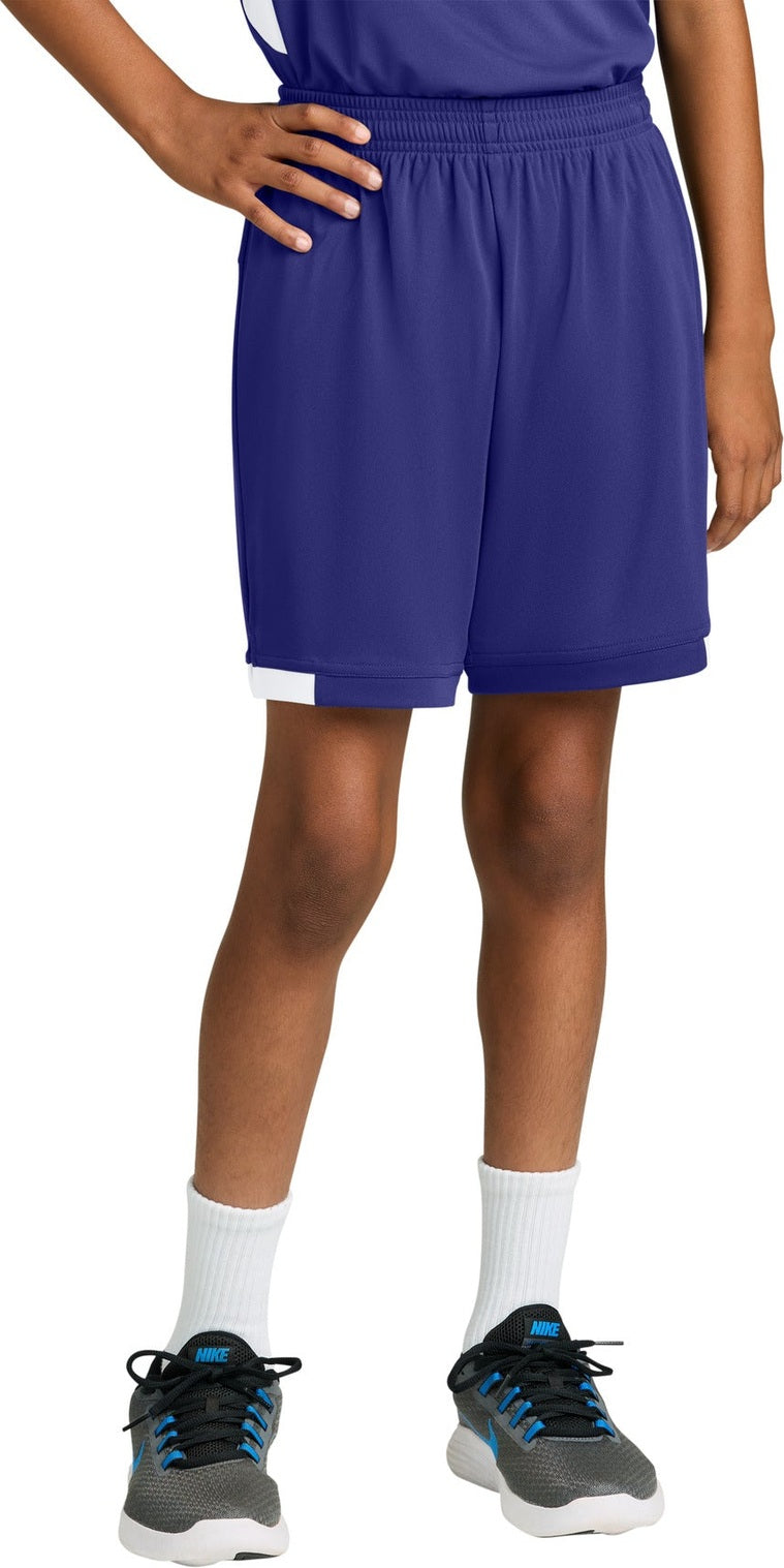 Purple/Wh Sport-Tek Youth Club 5" Short YST4420