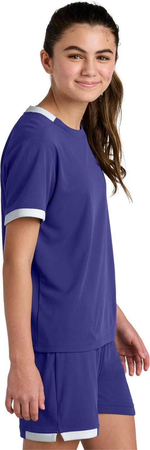 Purple/Wh Sport-Tek Youth Club Short Sleeve Crew YST440