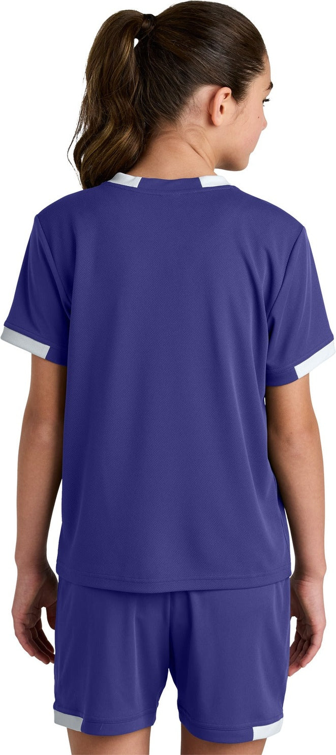 Purple/Wh Sport-Tek Youth Club Short Sleeve Crew YST440