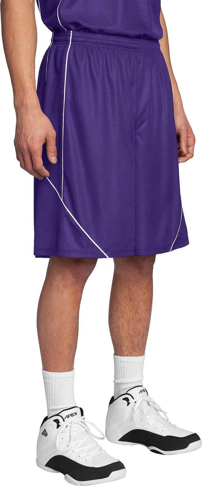 Purple/White Sport-Tek PosiCharge Mesh Reversible Spliced Short. T565