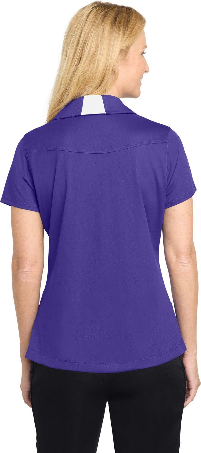 Purple/White Sport-Tek Women's Side Blocked Micropique Sport-Wick Polo. LST655