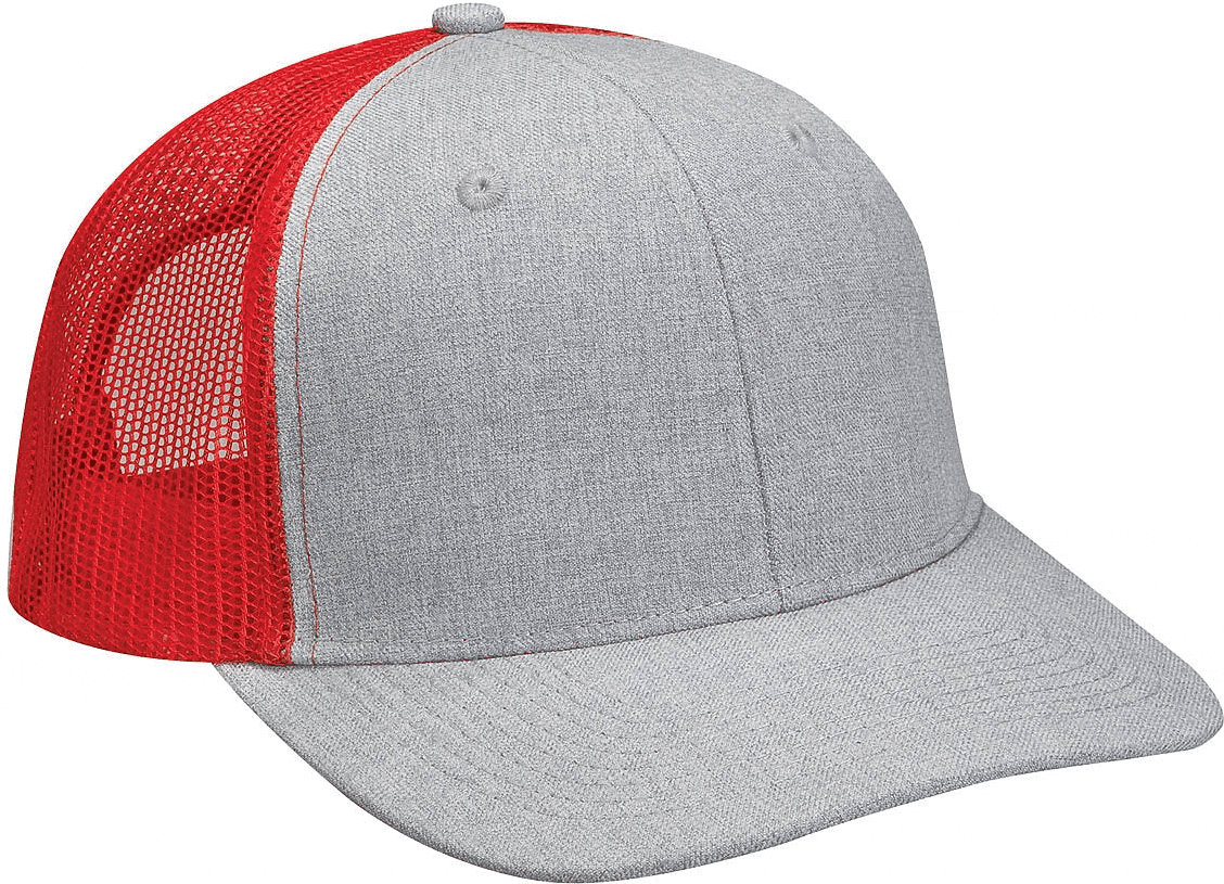Adams Headwear PV102 Heather Woven/Soft Mesh Trucker Style Cap - Slate  Red