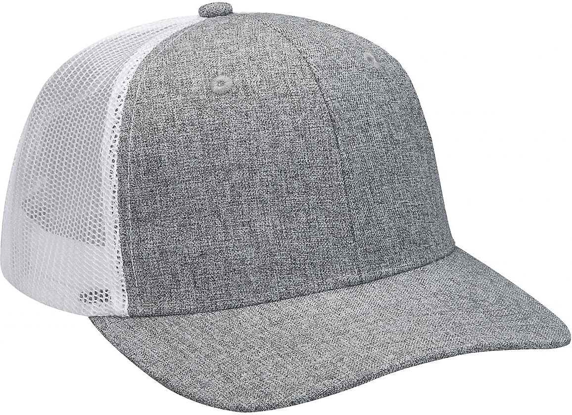 Adams Headwear PV102 Heather Woven/Soft Mesh Trucker Style Cap - Charcoal  White