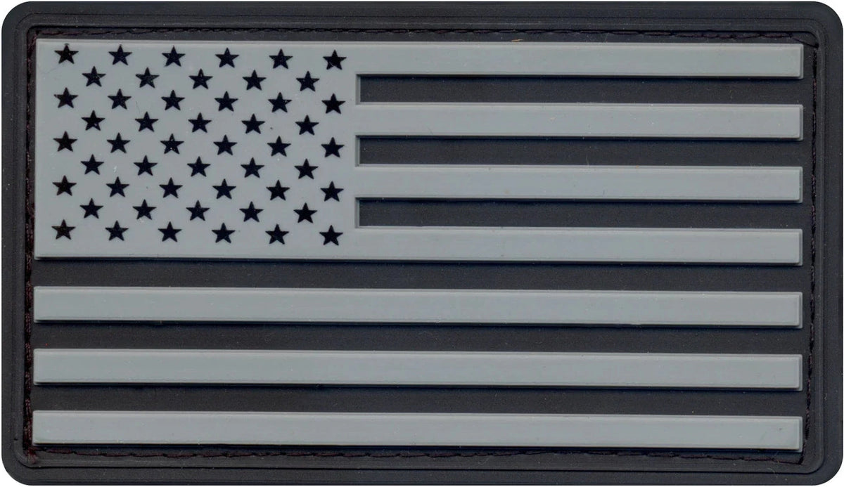 Pvc us Flag Patch with Hook Back - Black / Silver / Bulk Packaging