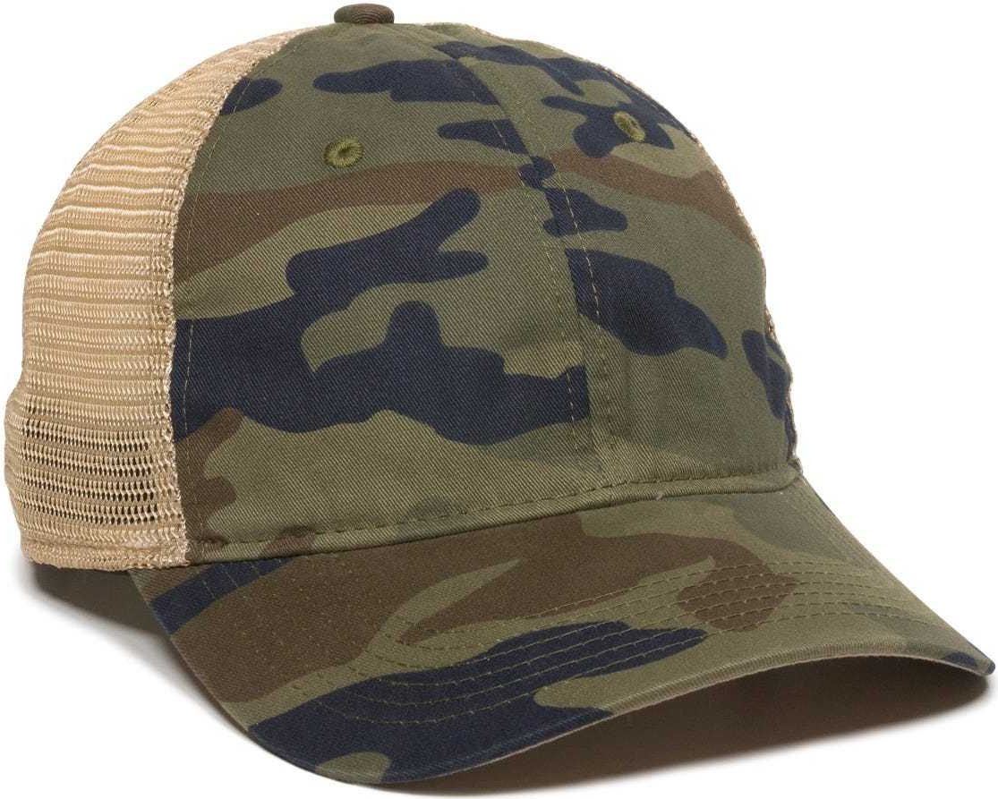 Oc Sports Pwt-200m Adjustable Mesh Back Cap - Generic Camo Tea Stain - Green / 6 7/8’’ - 7 1/2’’