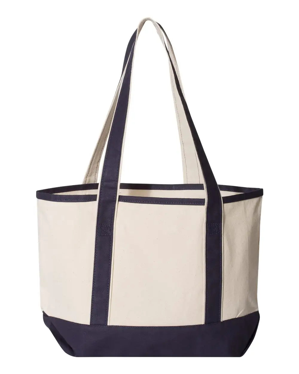Q-tees Q125800 20l Small Deluxe Tote - Natural Navy - Ivory / one Size Fits Most