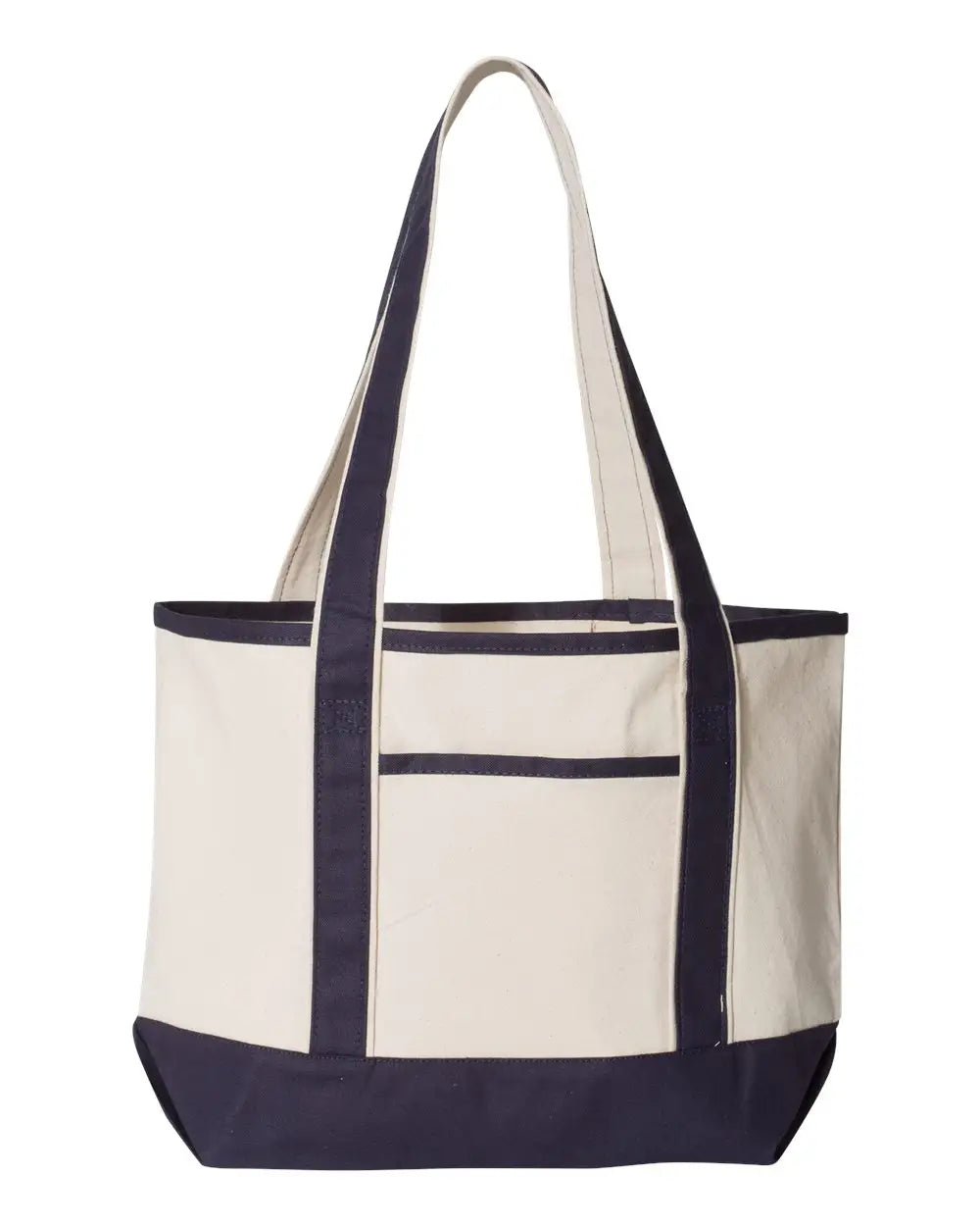 Q-tees Q125800 20l Small Deluxe Tote - Natural Navy - Ivory / one Size Fits Most