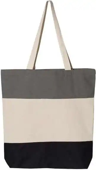 Q-tees Q125900 11l Tri-color Tote - Black Natural Light Grey - Gray / one Size Fits Most