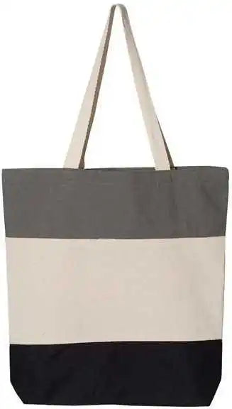Q-tees Q125900 11l Tri-color Tote - Black Natural Light Grey - Gray / one Size Fits Most