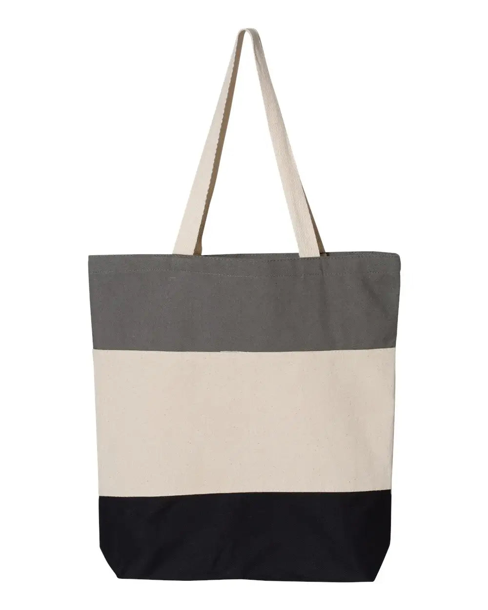 Q-tees Q125900 11l Tri-color Tote - Black Natural Light Grey - Gray / one Size Fits Most