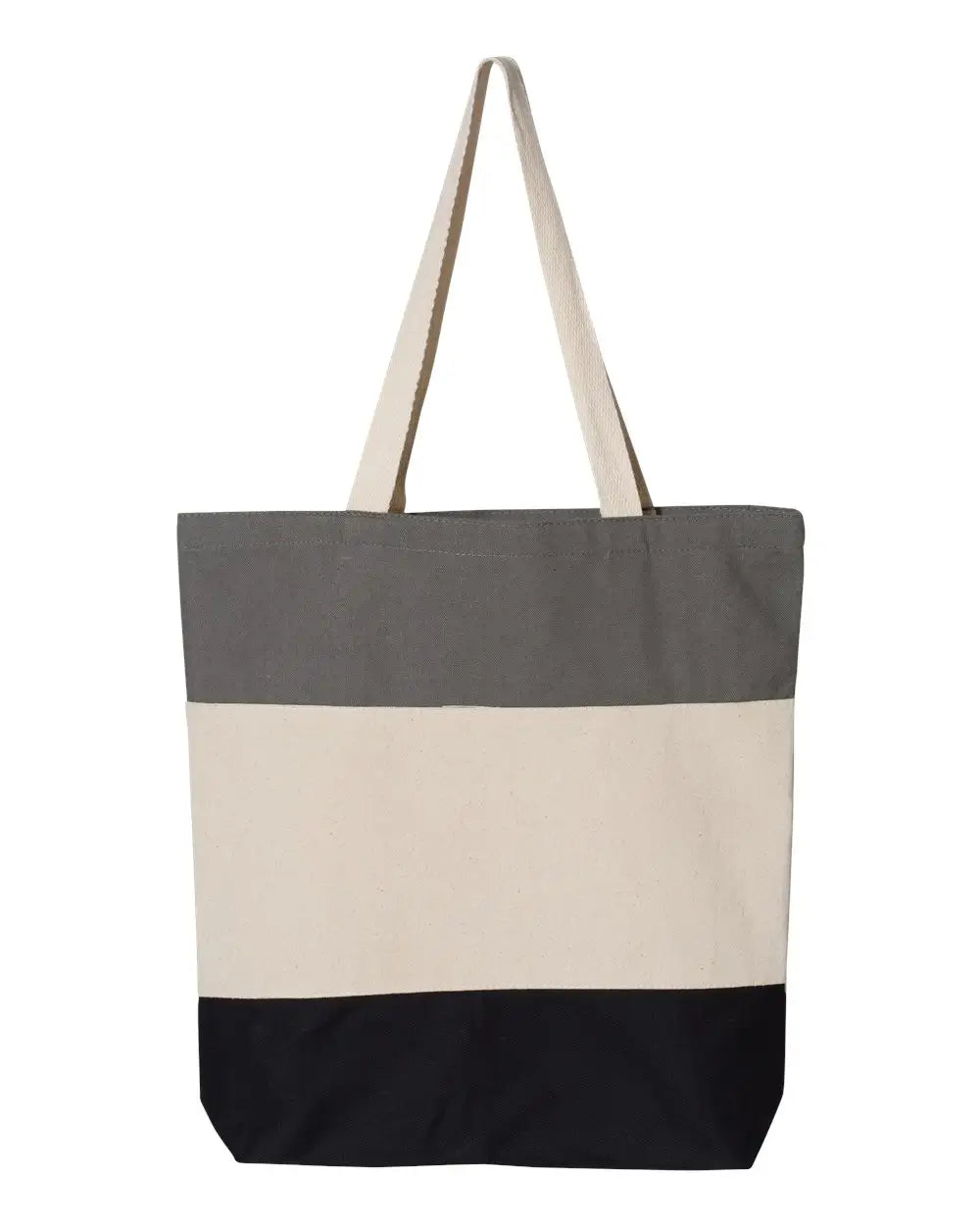 Q-tees Q125900 11l Tri-color Tote - Black Natural Light Grey