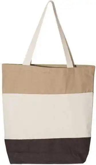 Q-tees Q125900 11l Tri-color Tote - Chocolate Natural Khaki - Coffee / one Size Fits Most