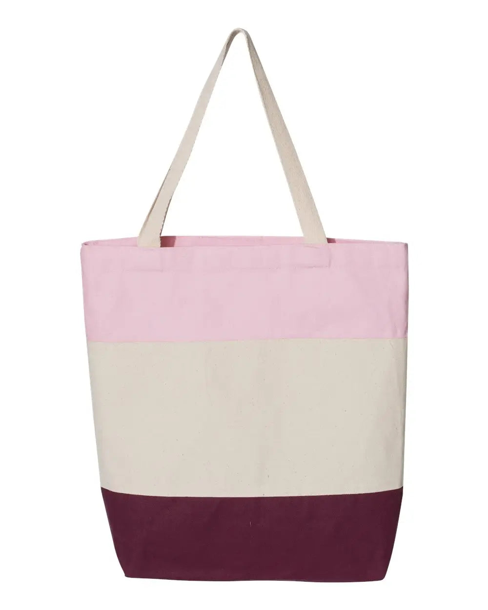 Q-tees Q125900 11l Tri-color Tote - Maroon Natural Light Pink - one Size Fits Most