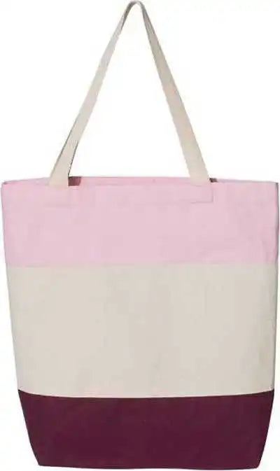Q-tees Q125900 11l Tri-color Tote - Maroon Natural Light Pink
