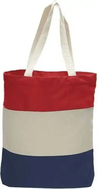 Q-tees Q125900 11l Tri-color Tote - Navy Natural Red - one Size Fits Most