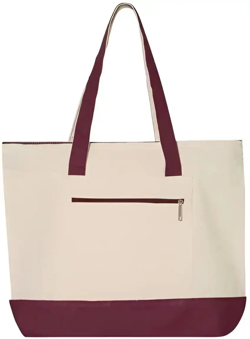 Q Tees Q1300 19l Zippered Tote Natural Maroon / one Size Fits Most