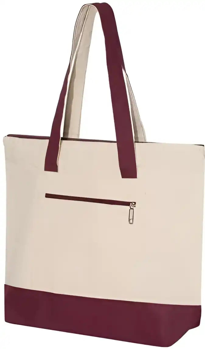 Q Tees Q1300 19l Zippered Tote Natural Maroon / one Size Fits Most